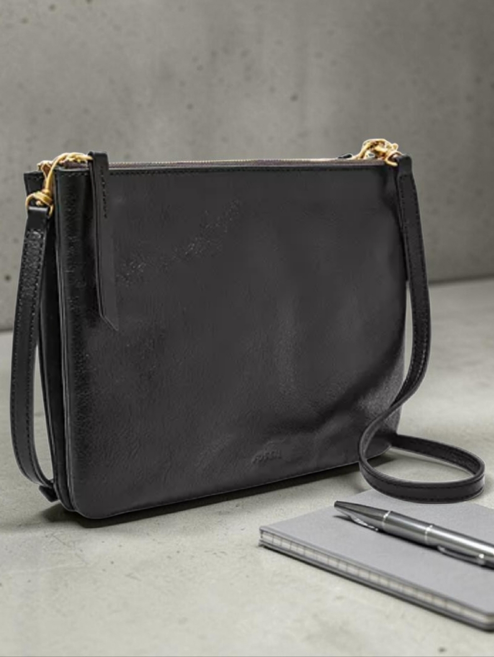 Fossil Devon Leather Crossbody Handbag Black Bag Purse